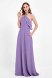 Glamour Chiffon Bridesmaid Dress A Line Sleeveless Ruffles Formal Evening Dresses Gowns