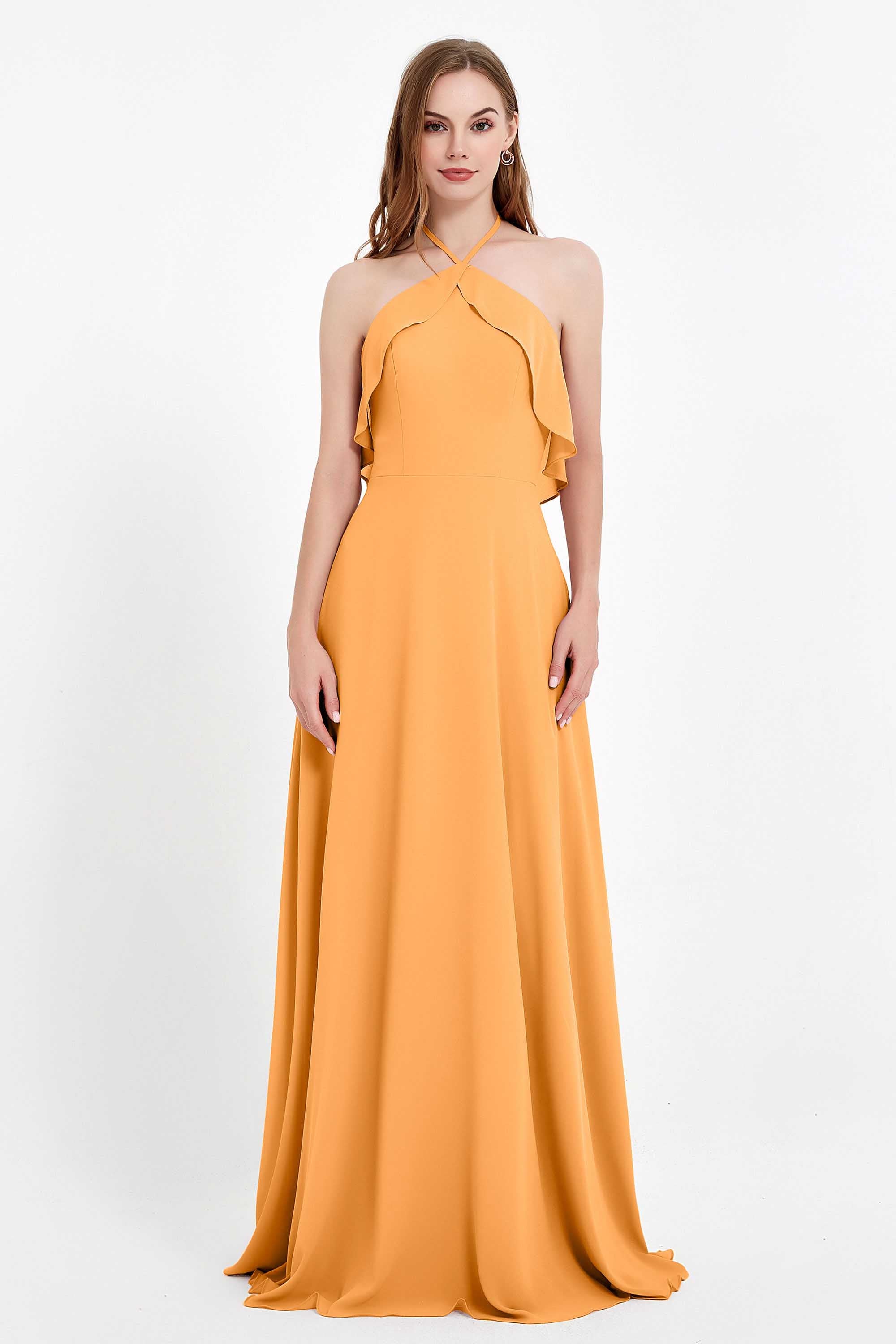Glamour Chiffon Bridesmaid Dress A Line Sleeveless Ruffles Formal Evening Dresses Gowns