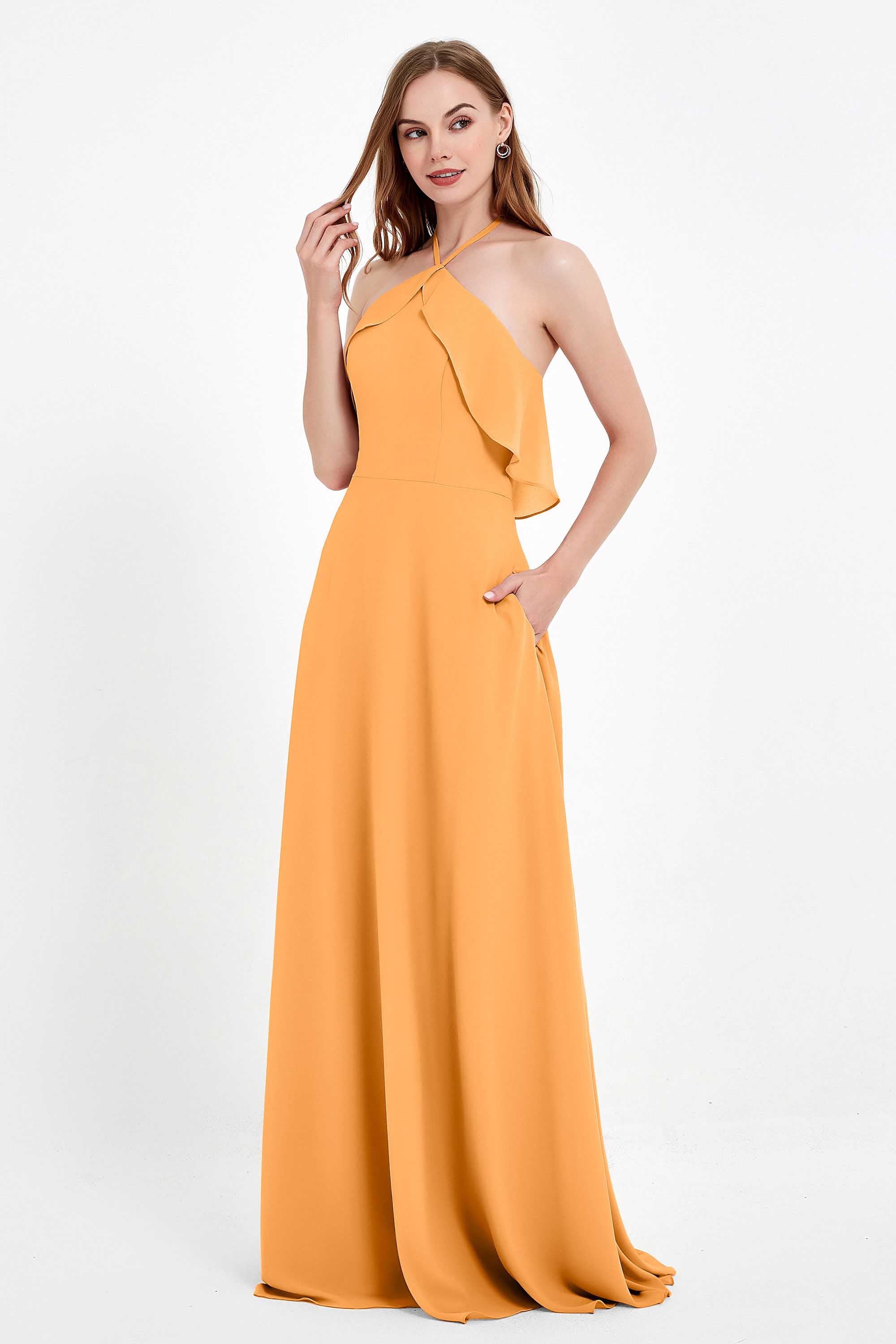Glamour Chiffon Bridesmaid Dress A Line Sleeveless Ruffles Formal Evening Dresses Gowns