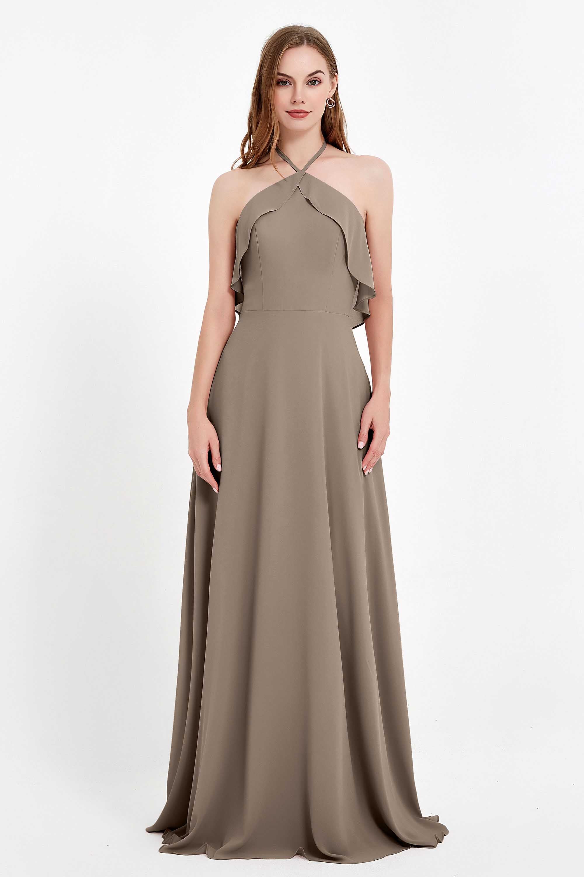 Glamour Chiffon Bridesmaid Dress A Line Sleeveless Ruffles Formal Evening Dresses Gowns