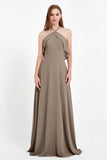 Glamour Chiffon Bridesmaid Dress A Line Sleeveless Ruffles Formal Evening Dresses Gowns