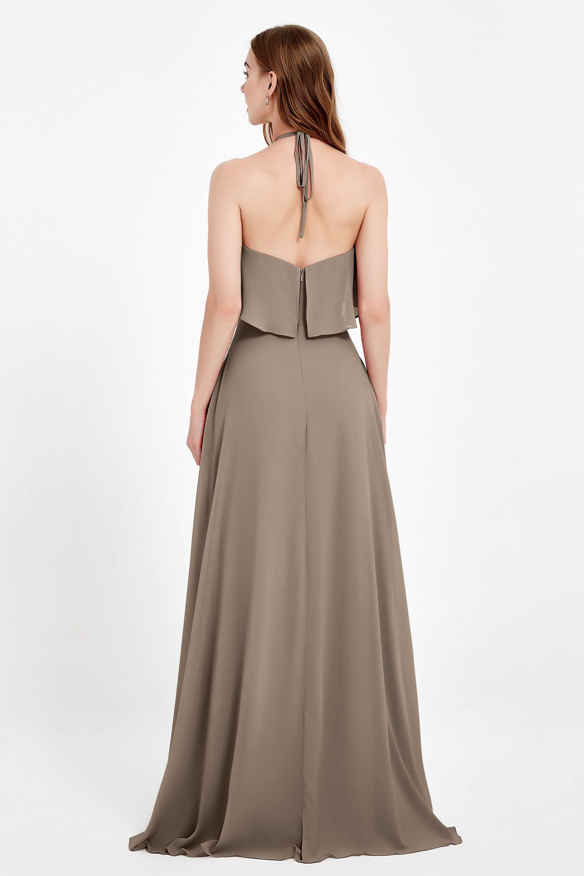 Glamour Chiffon Bridesmaid Dress A Line Sleeveless Ruffles Formal Evening Dresses Gowns