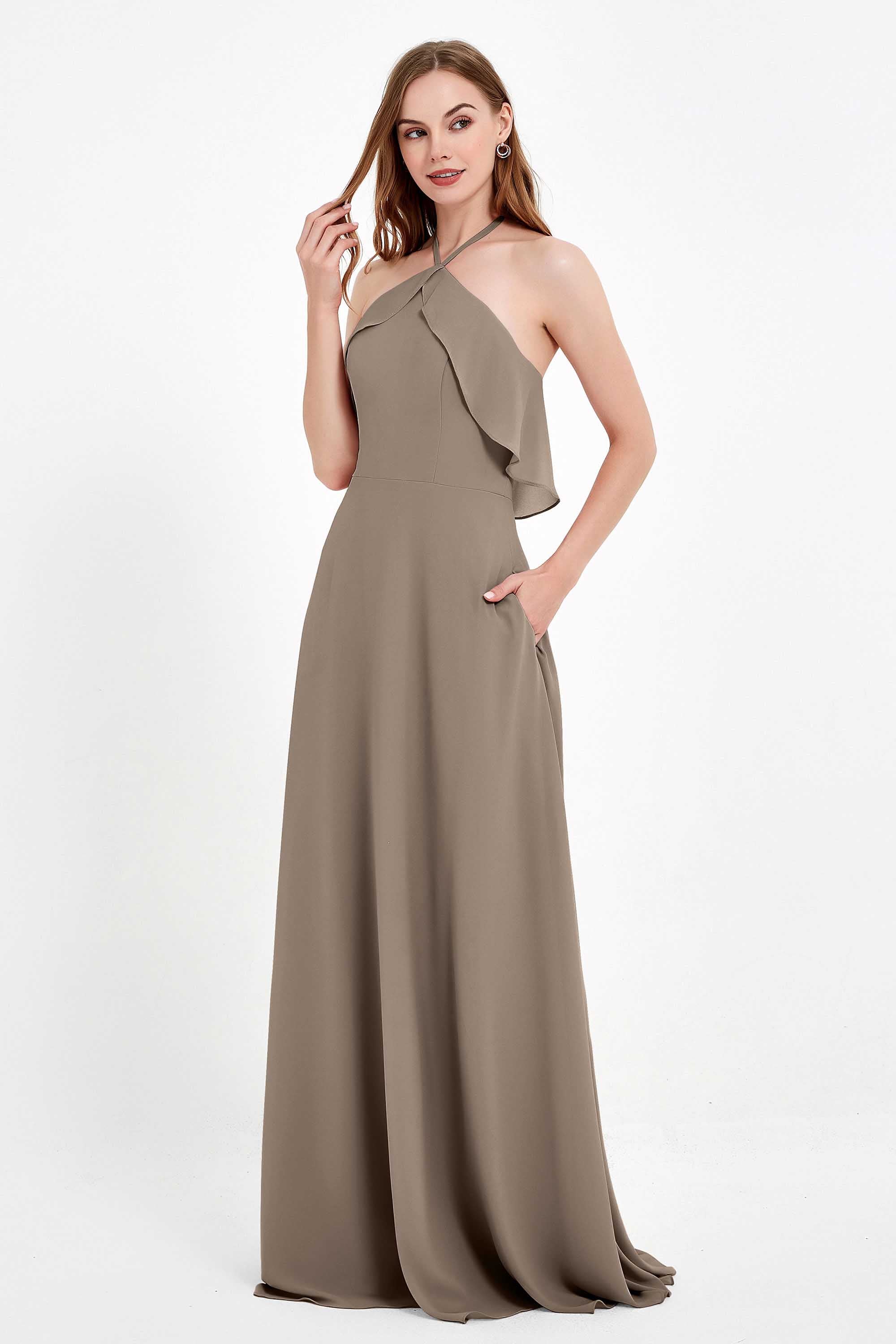 Glamour Chiffon Bridesmaid Dress A Line Sleeveless Ruffles Formal Evening Dresses Gowns