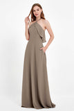 Glamour Chiffon Bridesmaid Dress A Line Sleeveless Ruffles Formal Evening Dresses Gowns