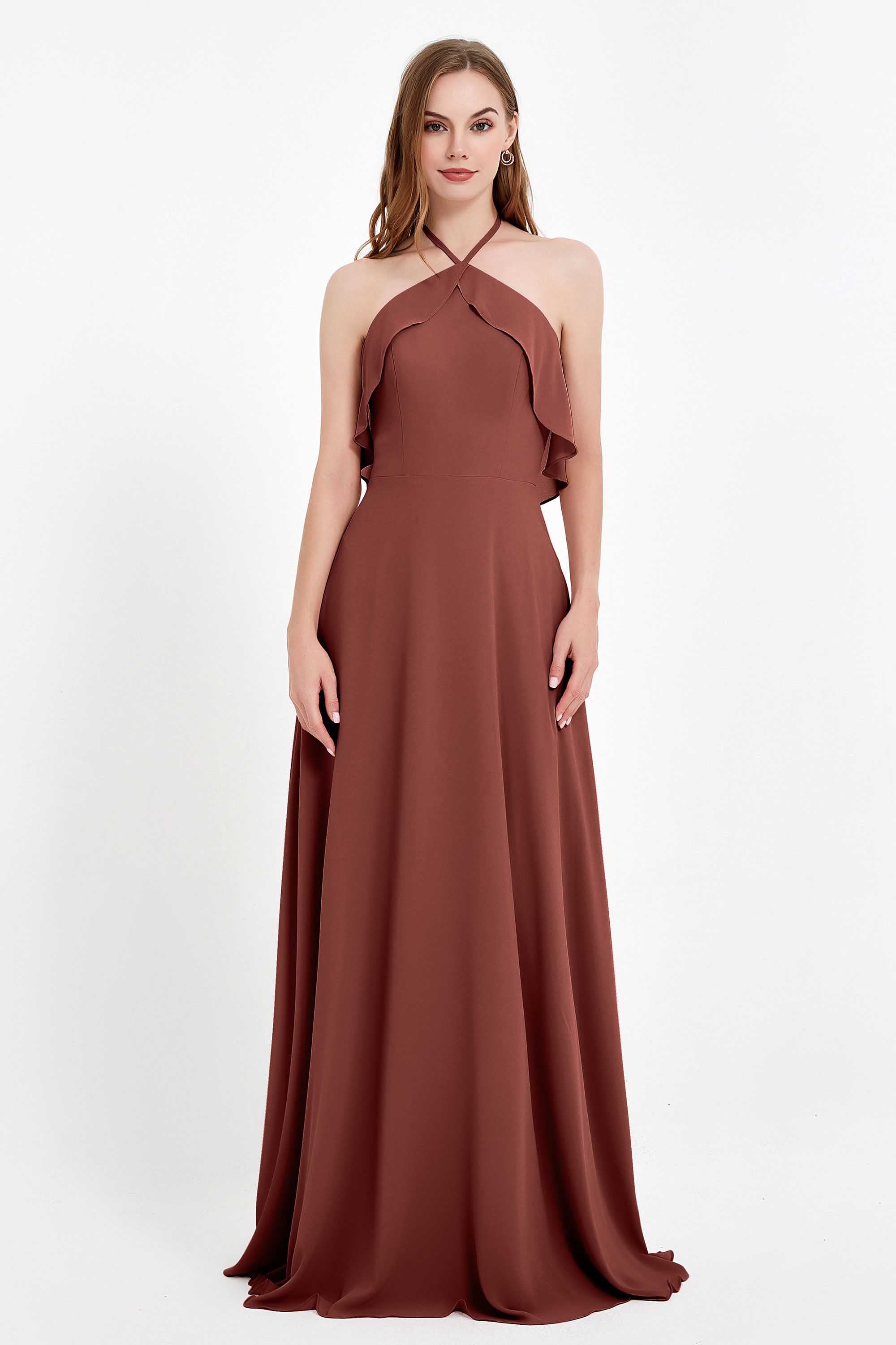 Glamour Chiffon Bridesmaid Dress A Line Sleeveless Ruffles Formal Evening Dresses Gowns