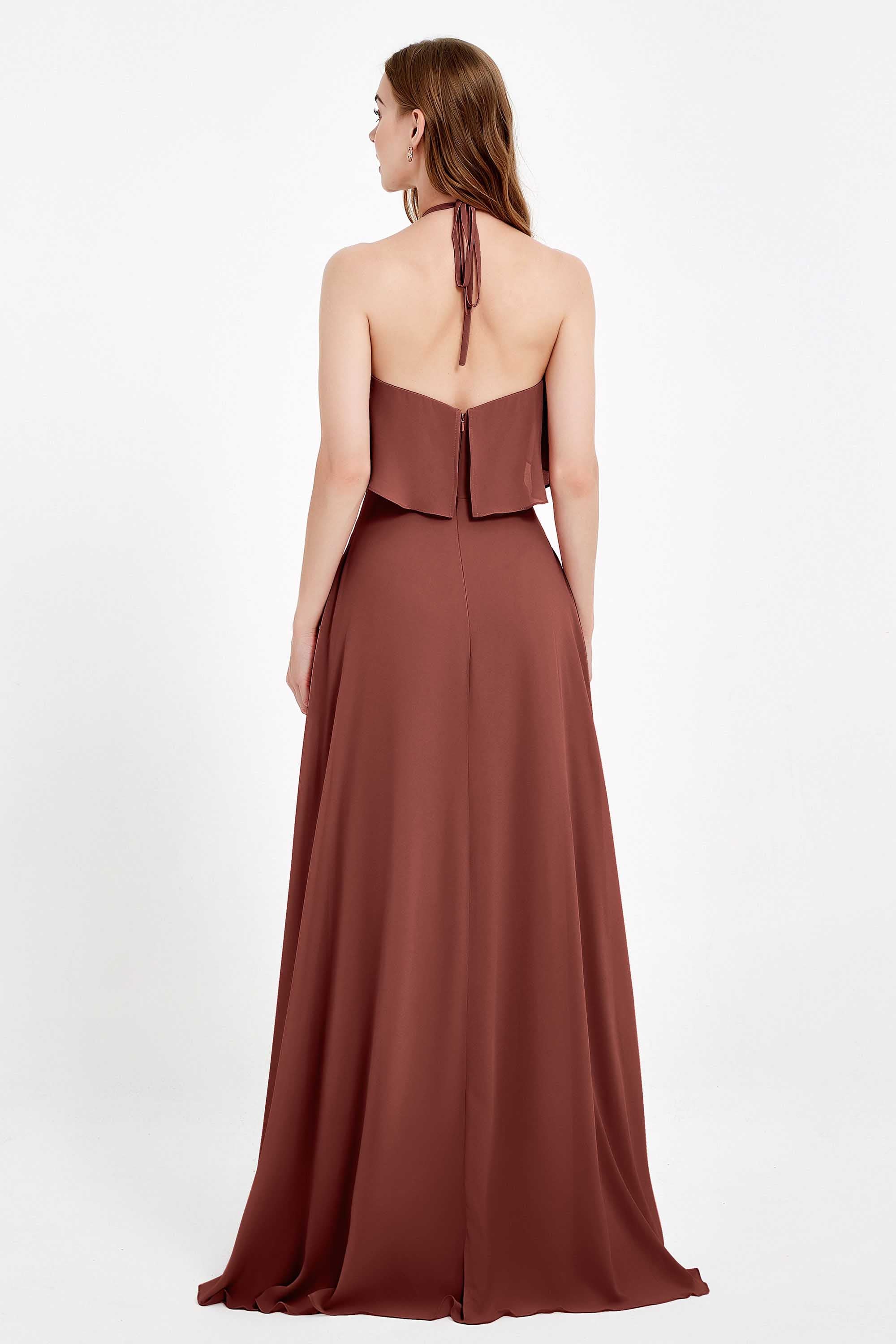 Glamour Chiffon Bridesmaid Dress A Line Sleeveless Ruffles Formal Evening Dresses Gowns