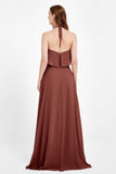 Glamour Chiffon Bridesmaid Dress A Line Sleeveless Ruffles Formal Evening Dresses Gowns