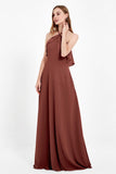 Glamour Chiffon Bridesmaid Dress A Line Sleeveless Ruffles Formal Evening Dresses Gowns