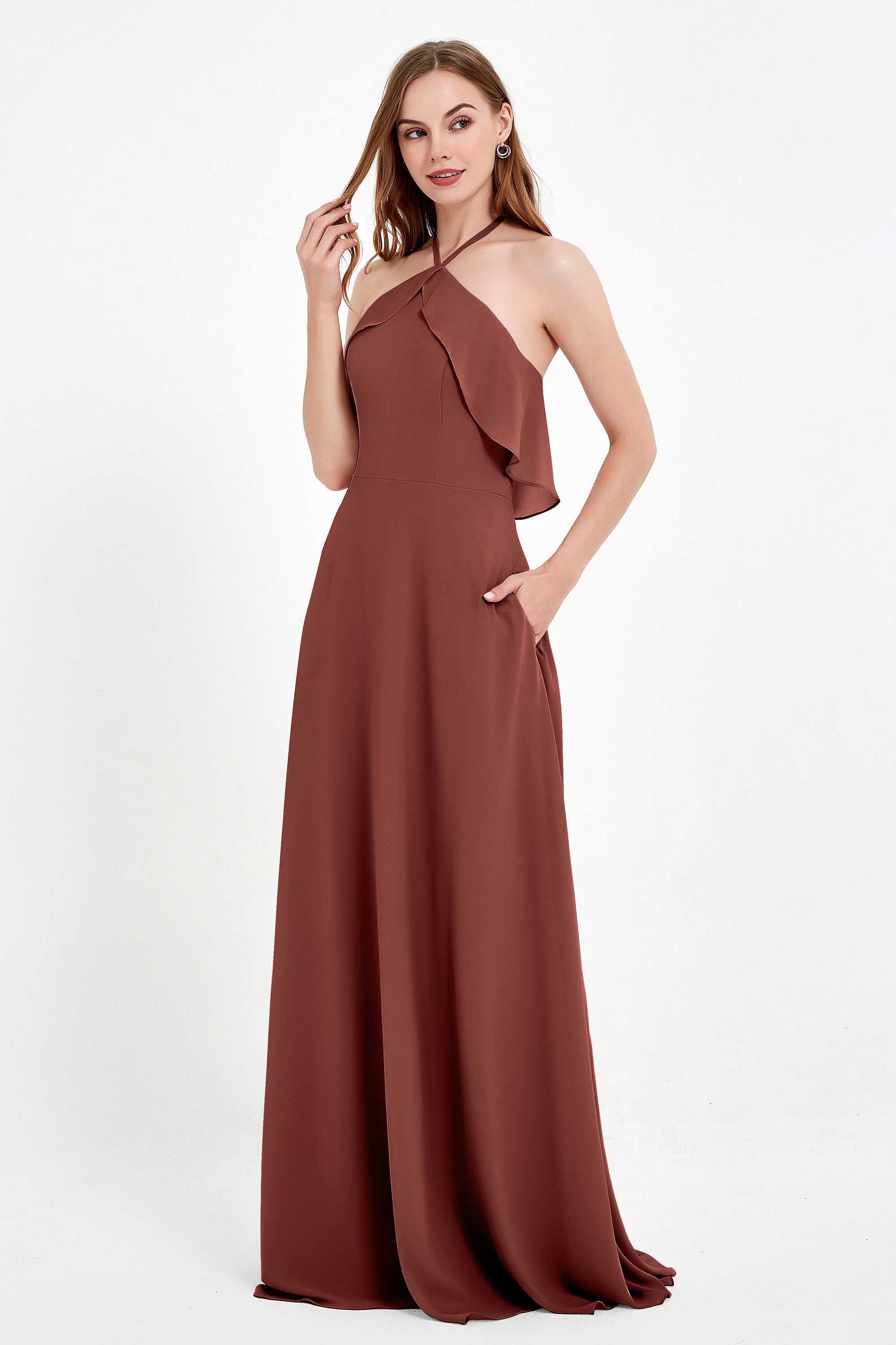Glamour Chiffon Bridesmaid Dress A Line Sleeveless Ruffles Formal Evening Dresses Gowns