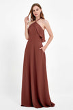 Glamour Chiffon Bridesmaid Dress A Line Sleeveless Ruffles Formal Evening Dresses Gowns