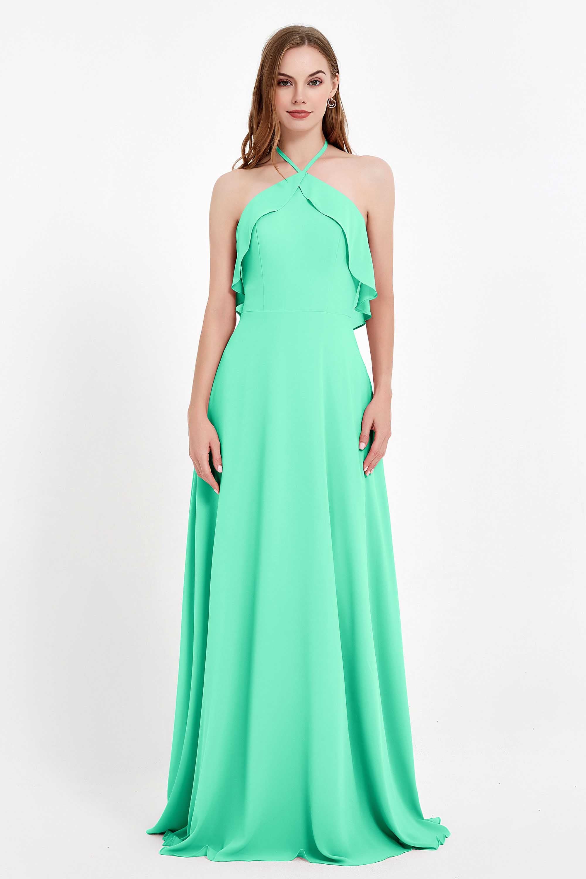 Glamour Chiffon Bridesmaid Dress A Line Sleeveless Ruffles Formal Evening Dresses Gowns