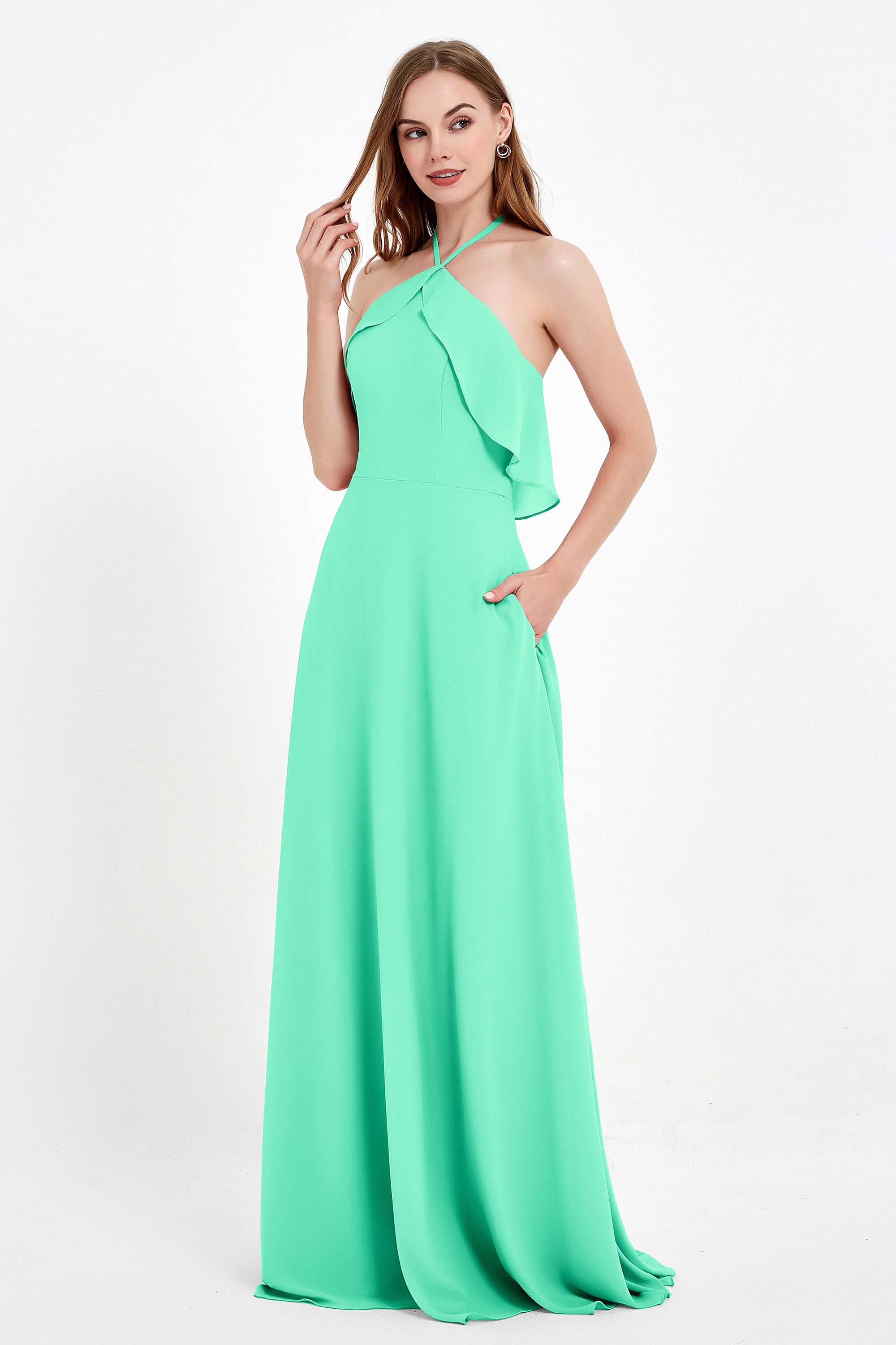 Glamour Chiffon Bridesmaid Dress A Line Sleeveless Ruffles Formal Evening Dresses Gowns