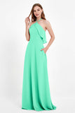 Glamour Chiffon Bridesmaid Dress A Line Sleeveless Ruffles Formal Evening Dresses Gowns