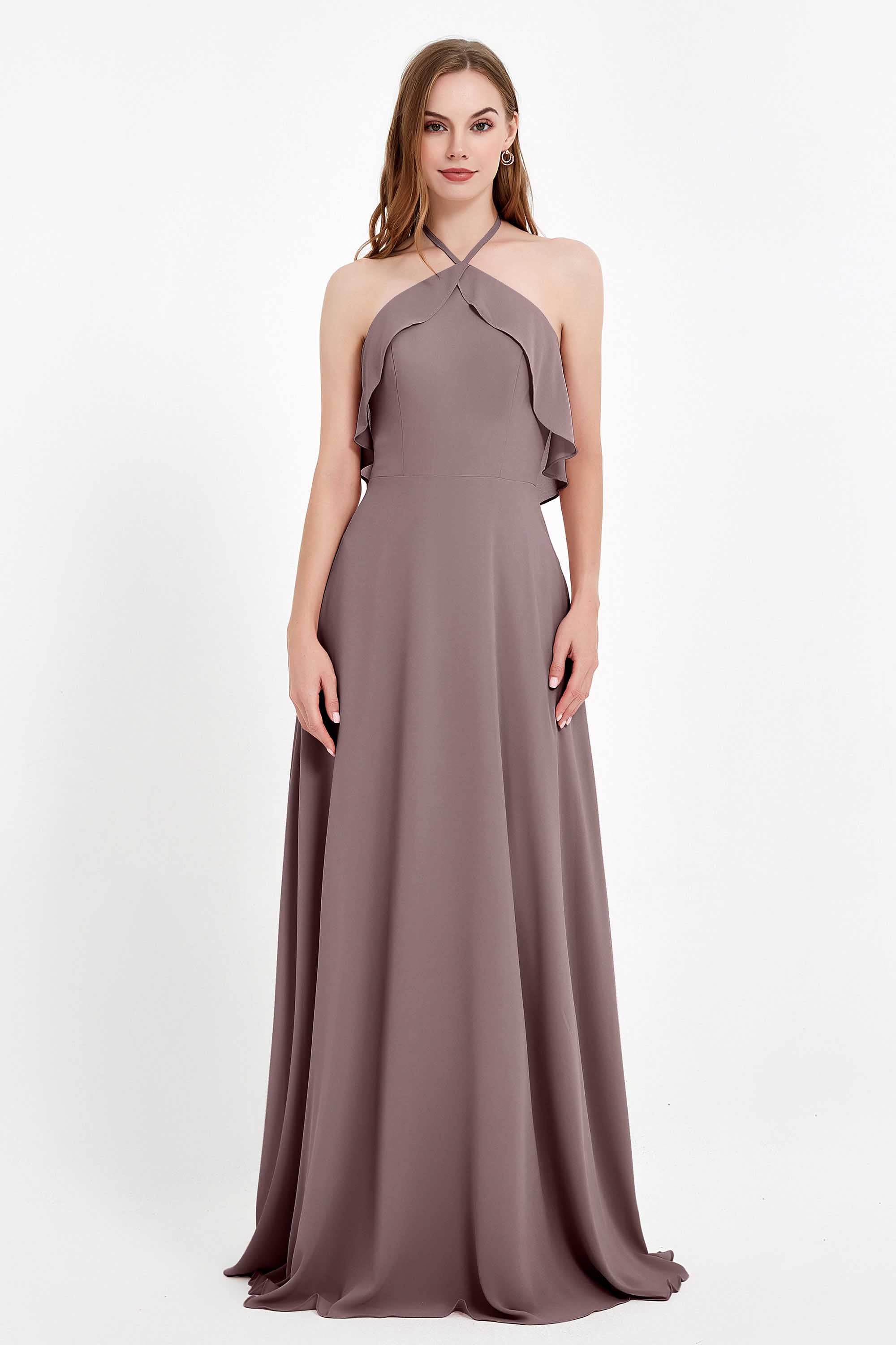 Glamour Chiffon Bridesmaid Dress A Line Sleeveless Ruffles Formal Evening Dresses Gowns