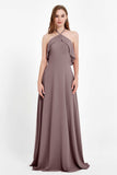 Glamour Chiffon Bridesmaid Dress A Line Sleeveless Ruffles Formal Evening Dresses Gowns