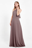 Glamour Chiffon Bridesmaid Dress A Line Sleeveless Ruffles Formal Evening Dresses Gowns