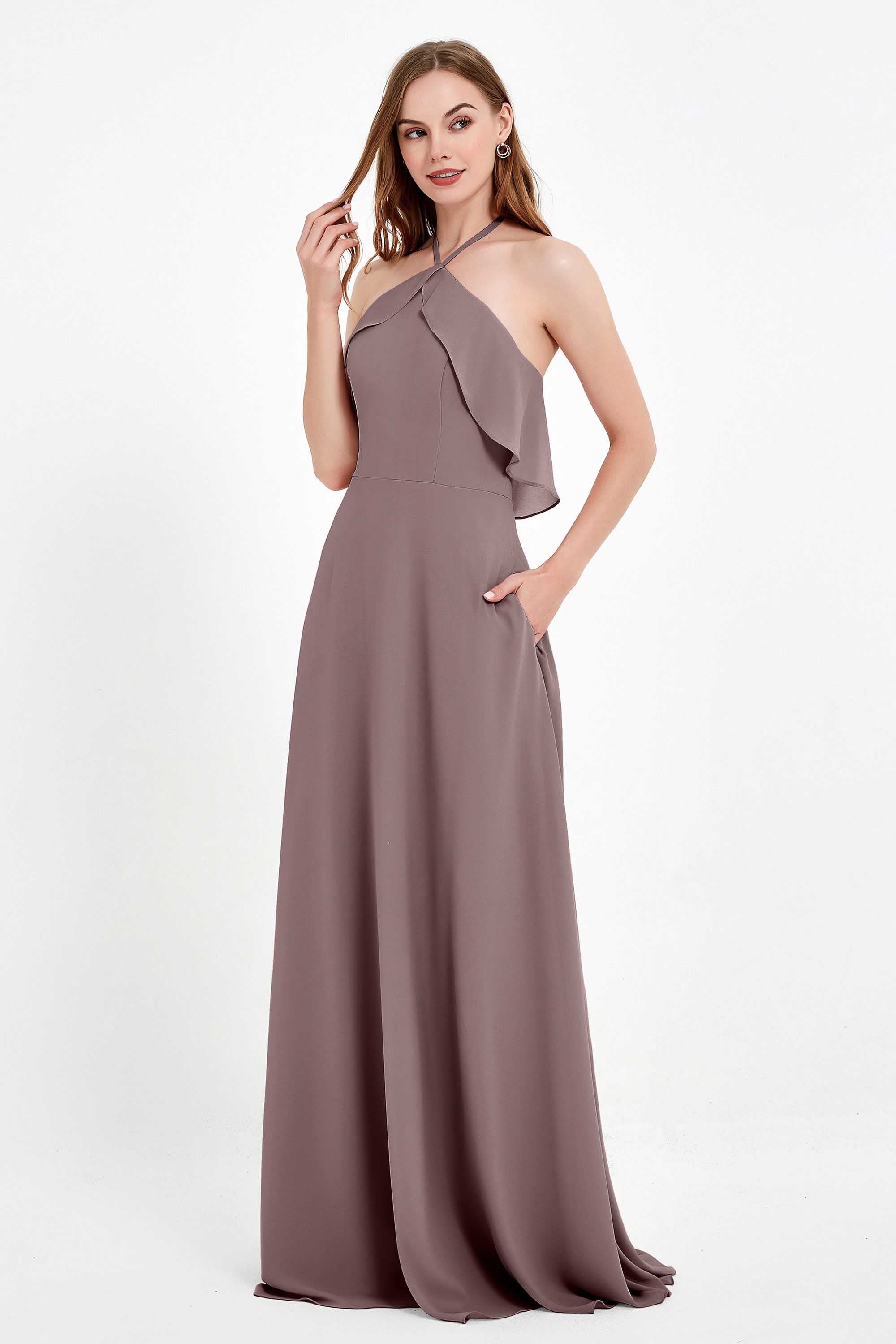 Glamour Chiffon Bridesmaid Dress A Line Sleeveless Ruffles Formal Evening Dresses Gowns