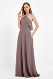 Glamour Chiffon Bridesmaid Dress A Line Sleeveless Ruffles Formal Evening Dresses Gowns
