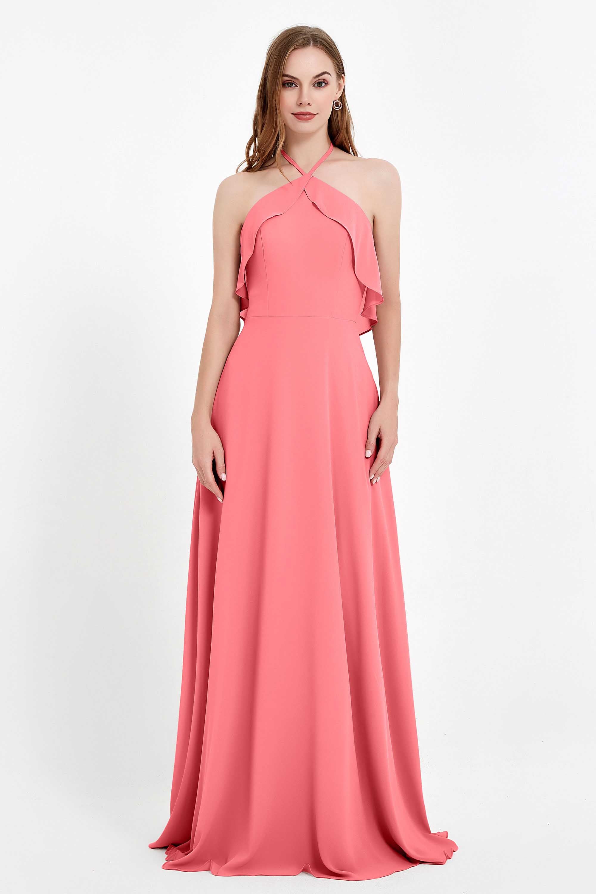 Glamour Chiffon Bridesmaid Dress A Line Sleeveless Ruffles Formal Evening Dresses Gowns