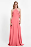 Glamour Chiffon Bridesmaid Dress A Line Sleeveless Ruffles Formal Evening Dresses Gowns