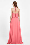 Glamour Chiffon Bridesmaid Dress A Line Sleeveless Ruffles Formal Evening Dresses Gowns