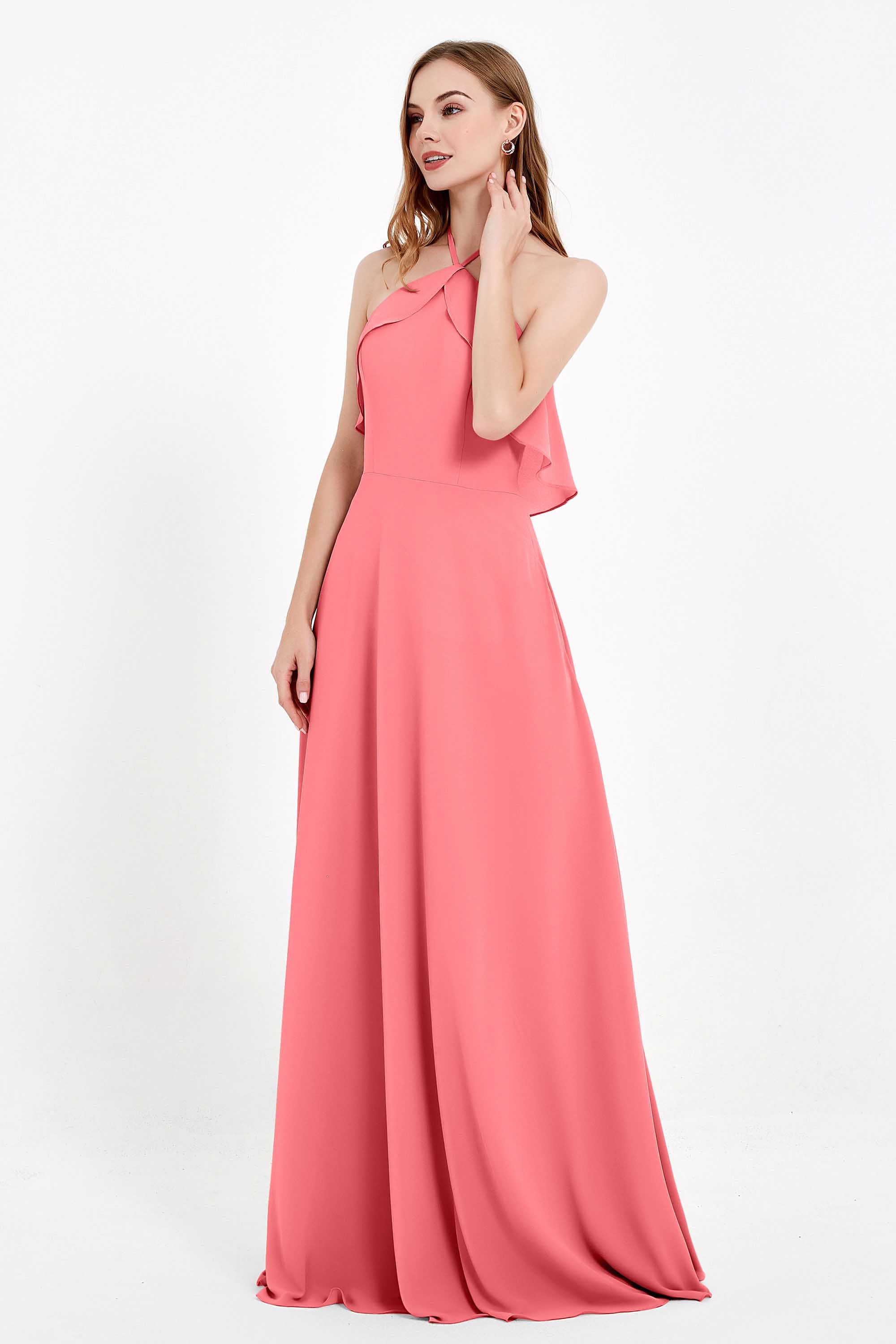 Glamour Chiffon Bridesmaid Dress A Line Sleeveless Ruffles Formal Evening Dresses Gowns