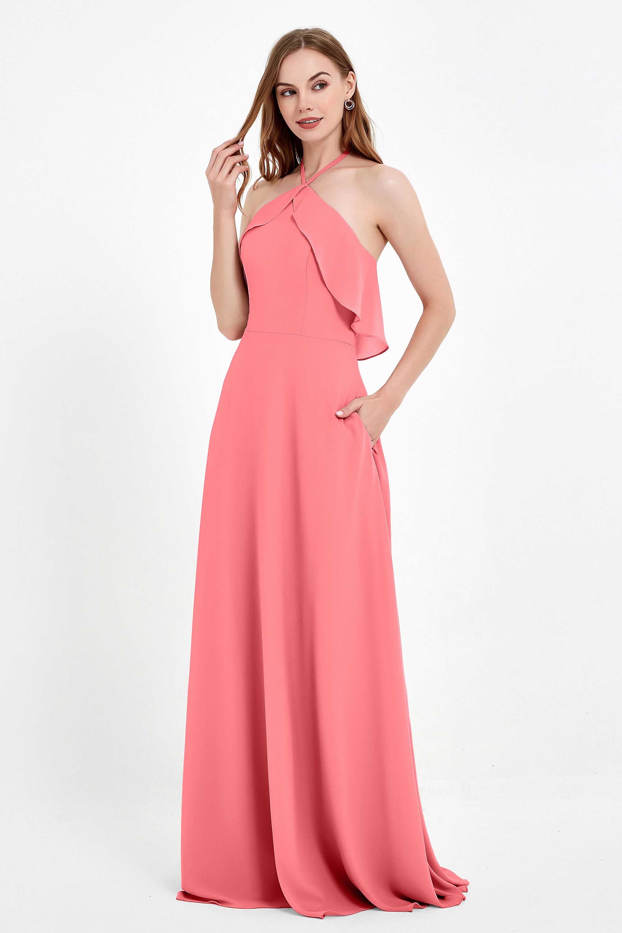 Glamour Chiffon Bridesmaid Dress A Line Sleeveless Ruffles Formal Evening Dresses Gowns