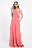 Glamour Chiffon Bridesmaid Dress A Line Sleeveless Ruffles Formal Evening Dresses Gowns