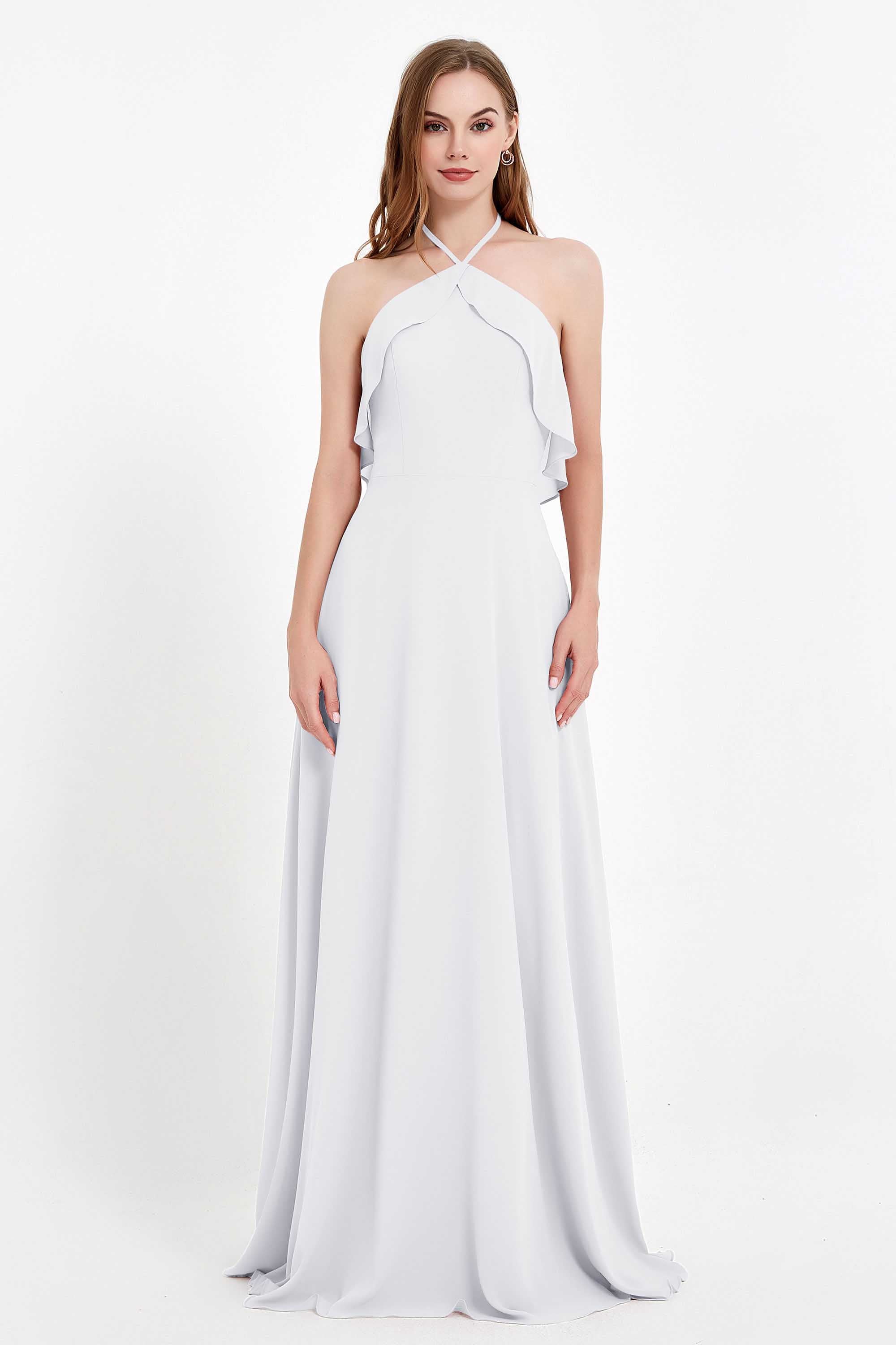 Glamour Chiffon Bridesmaid Dress A Line Sleeveless Ruffles Formal Evening Dresses Gowns