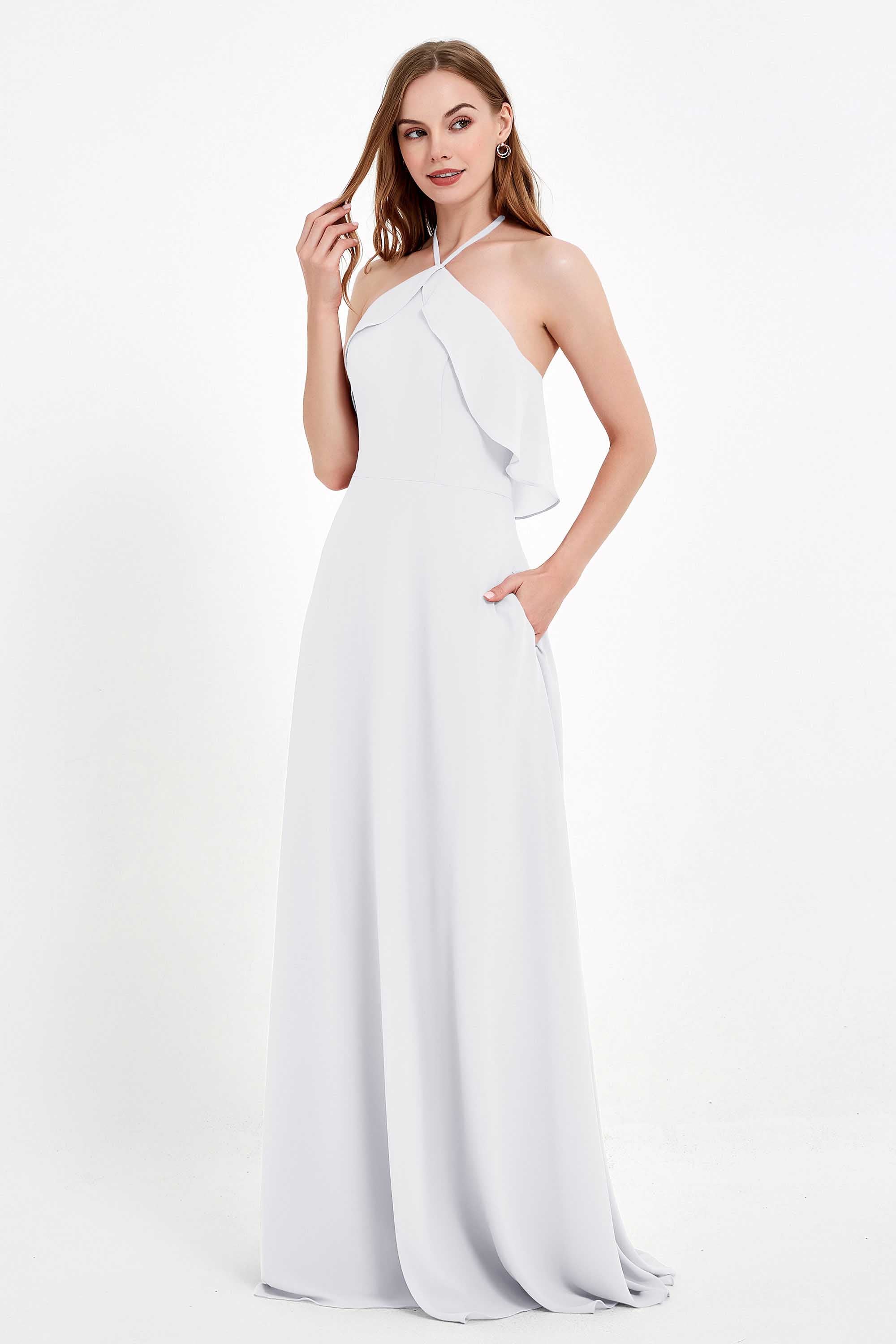 Glamour Chiffon Bridesmaid Dress A Line Sleeveless Ruffles Formal Evening Dresses Gowns