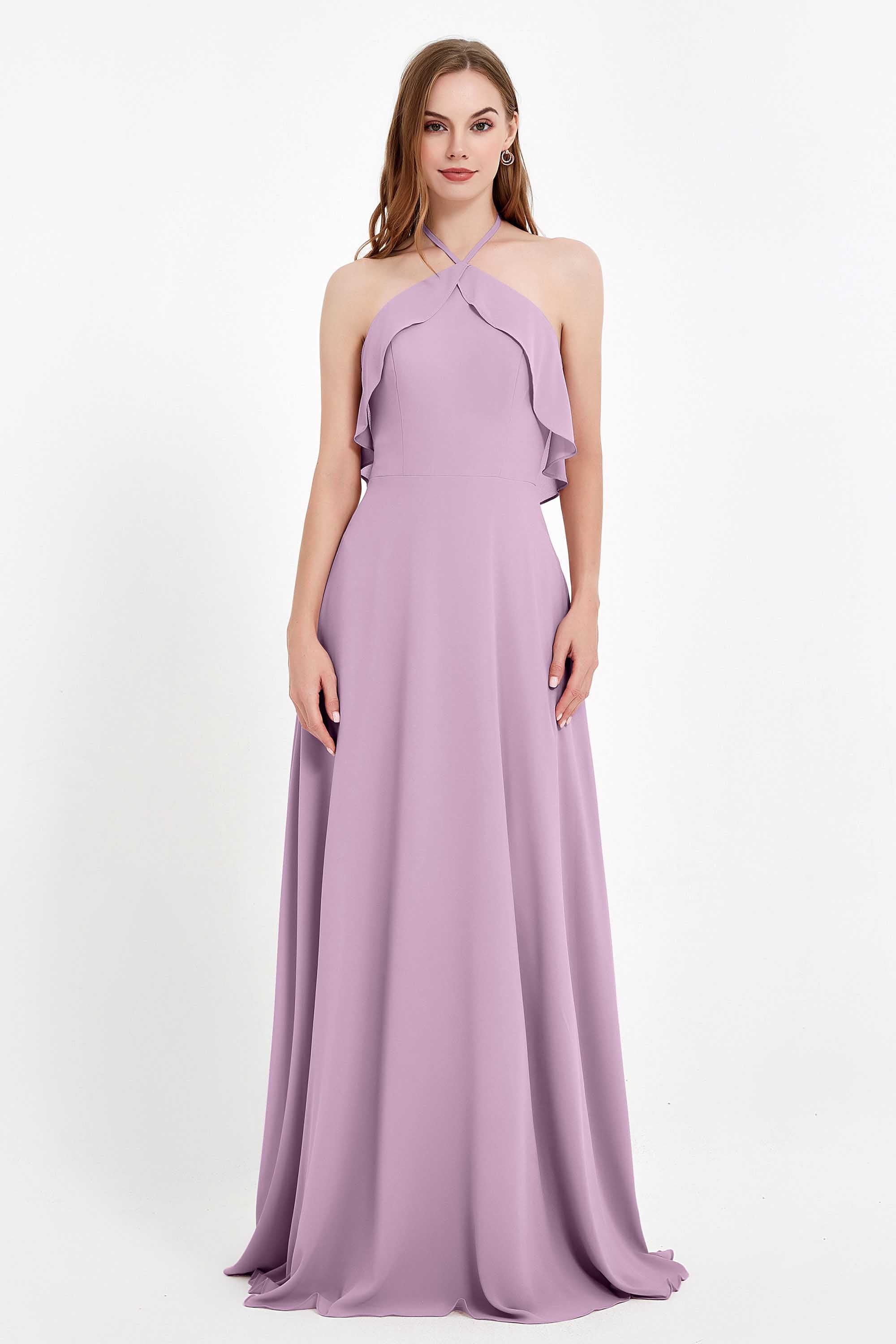 Glamour Chiffon Bridesmaid Dress A Line Sleeveless Ruffles Formal Evening Dresses Gowns