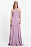 Glamour Chiffon Bridesmaid Dress A Line Sleeveless Ruffles Formal Evening Dresses Gowns