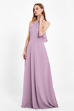 Glamour Chiffon Bridesmaid Dress A Line Sleeveless Ruffles Formal Evening Dresses Gowns