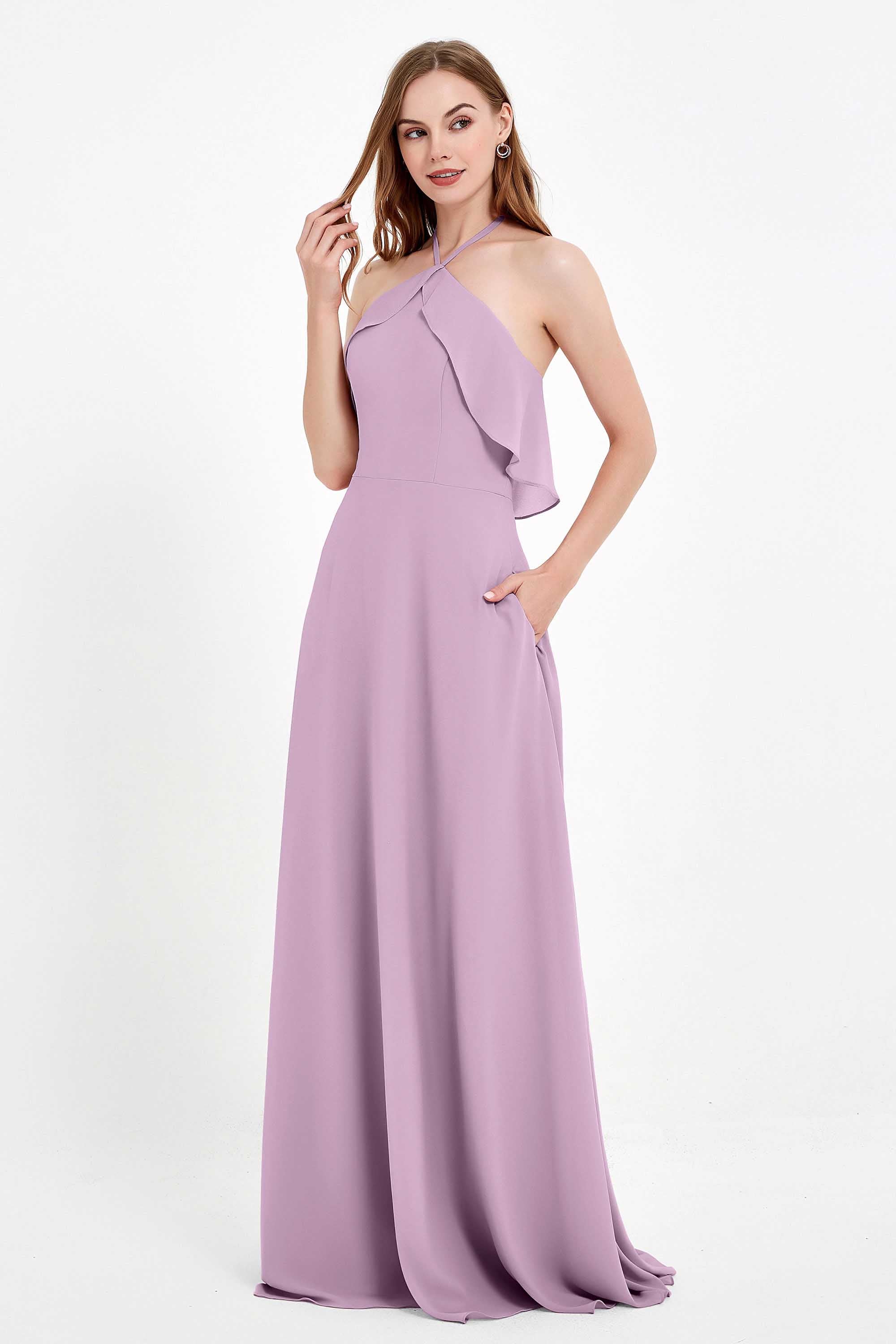 Glamour Chiffon Bridesmaid Dress A Line Sleeveless Ruffles Formal Evening Dresses Gowns