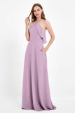 Glamour Chiffon Bridesmaid Dress A Line Sleeveless Ruffles Formal Evening Dresses Gowns