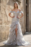 Sheath Off the Shoulder Long Lace Prom Dress (Lace-up Back)