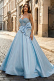 A-Line Sweetheart Lilac Beaded Long Prom Dresses With Bow