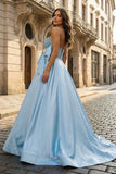 A-Line Sweetheart Lilac Beaded Long Prom Dresses With Bow