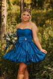 Pink Strapless Ruffle Homecoming Dress with Bow
