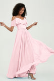 floor-length bridesmaid dress chiffon a line off the shoulder formal evening dresses gowns
