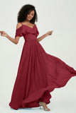 floor-length bridesmaid dress chiffon a line off the shoulder formal evening dresses gowns