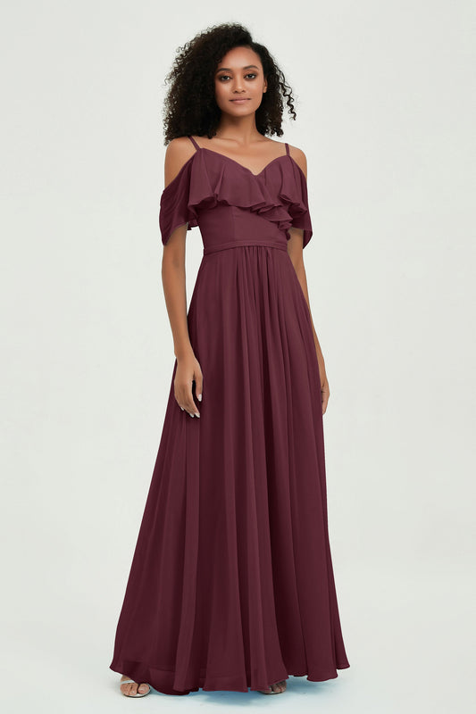 floor-length bridesmaid dress chiffon a line off the shoulder formal evening dresses gowns