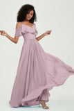 floor-length bridesmaid dress chiffon a line off the shoulder formal evening dresses gowns