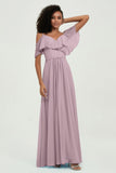 floor-length bridesmaid dress chiffon a line off the shoulder formal evening dresses gowns