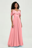 floor-length bridesmaid dress chiffon a line off the shoulder formal evening dresses gowns