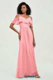 floor-length bridesmaid dress chiffon a line off the shoulder formal evening dresses gowns