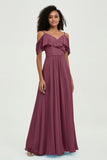 floor-length bridesmaid dress chiffon a line off the shoulder formal evening dresses gowns
