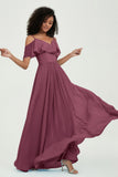floor-length bridesmaid dress chiffon a line off the shoulder formal evening dresses gowns