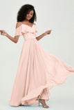 floor-length bridesmaid dress chiffon a line off the shoulder formal evening dresses gowns