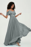 floor-length bridesmaid dress chiffon a line off the shoulder formal evening dresses gowns